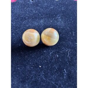 VTG 1 Inch Round Clip On 1960 Lucite Yellow Taupe Geometric Bohemian Retro